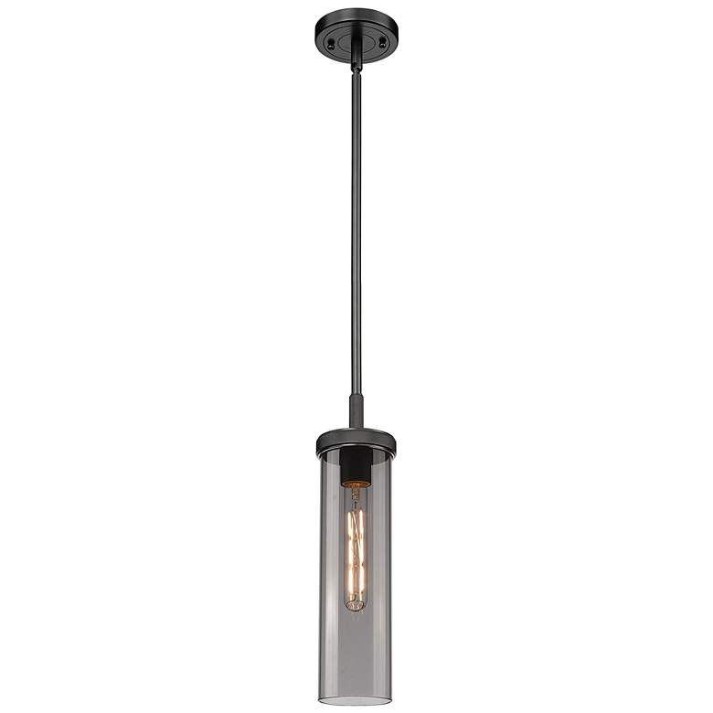 Image 1 Lincoln 4 inch Wide Stem Hung Matte Black Pendant With Smoke Shade