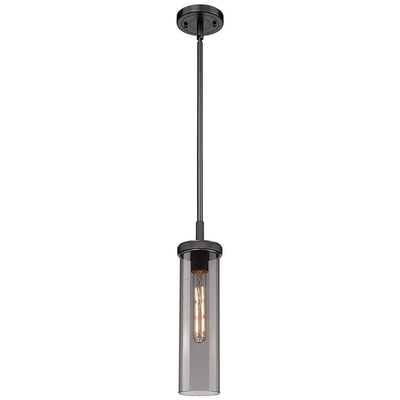 Image 1 Lincoln 4" Wide Stem Hung Matte Black Pendant With Smoke Shade