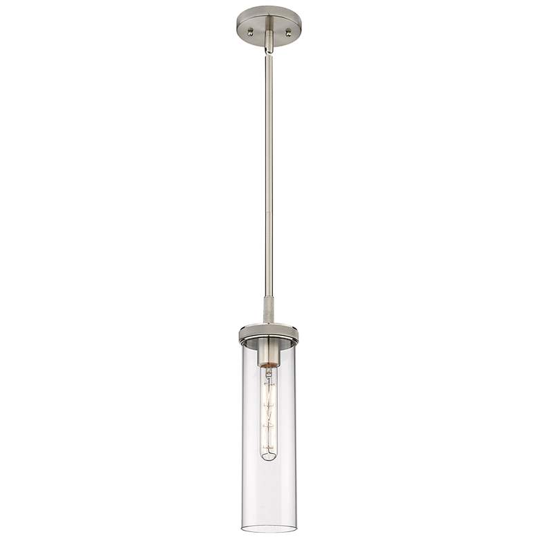 Image 1 Lincoln 4 inch Wide Stem Hung Satin Nickel Pendant With Clear Shade