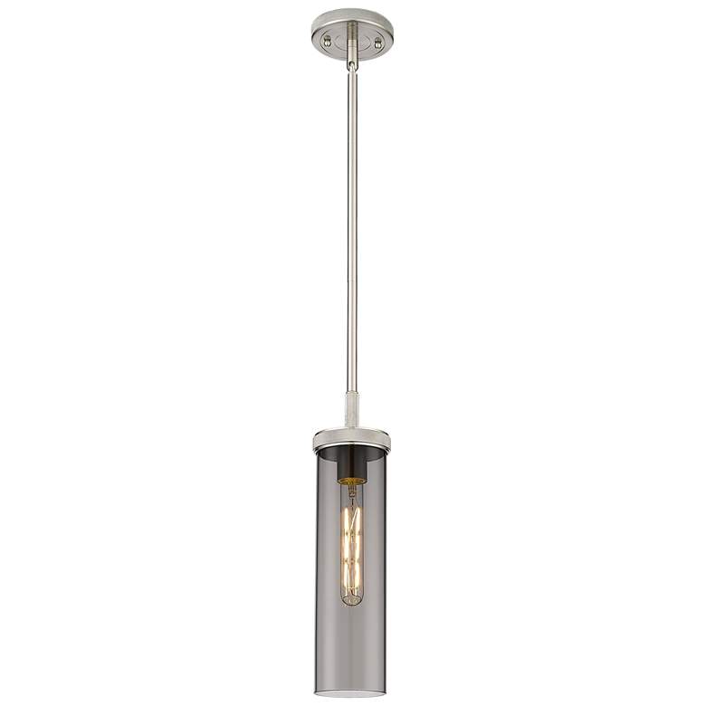 Image 1 Lincoln 4" Wide Stem Hung Satin Nickel Pendant With Smoke Shade