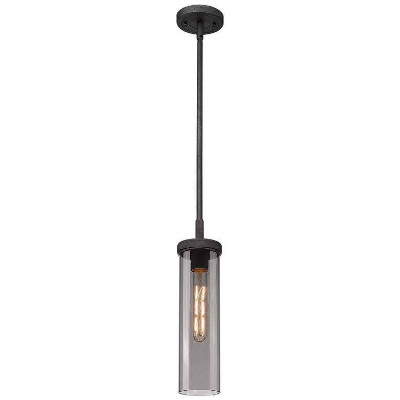 Image 1 Lincoln 4" Wide Stem Hung Weathered Zinc Pendant With Smoke Shade