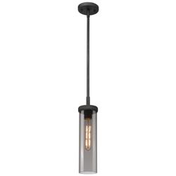 Lincoln 4&quot; Wide Stem Hung Weathered Zinc Pendant With Smoke Shade