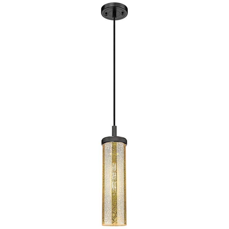 Image 1 Lincoln 4" Wide Matte Black Cord Hung Pendant With Mercury Shade