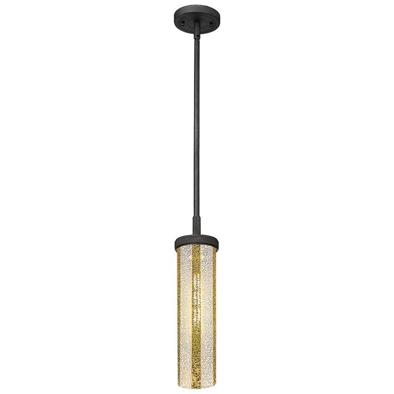 Image 1 Lincoln 4" Wide Weathered Zinc Stem Hung Pendant With Mercury Shade