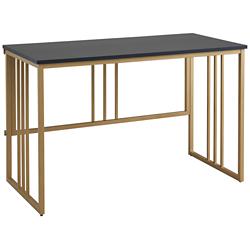 Lincoln 48&quot; Wide Matte Black and Gold Rectangular Desk