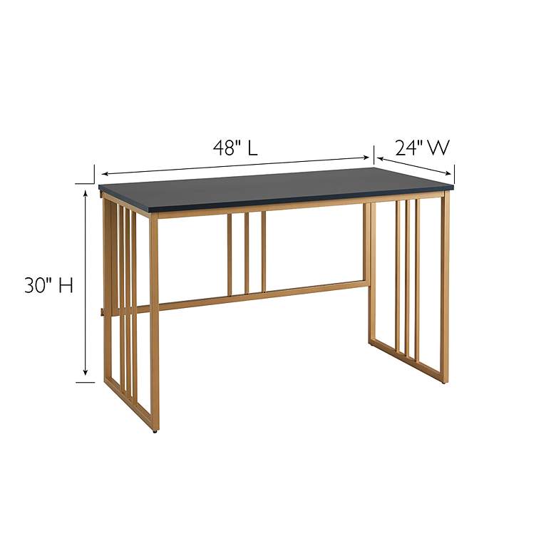 Image 7 Lincoln 48" Wide Matte Black and Gold Rectangular Desk more views