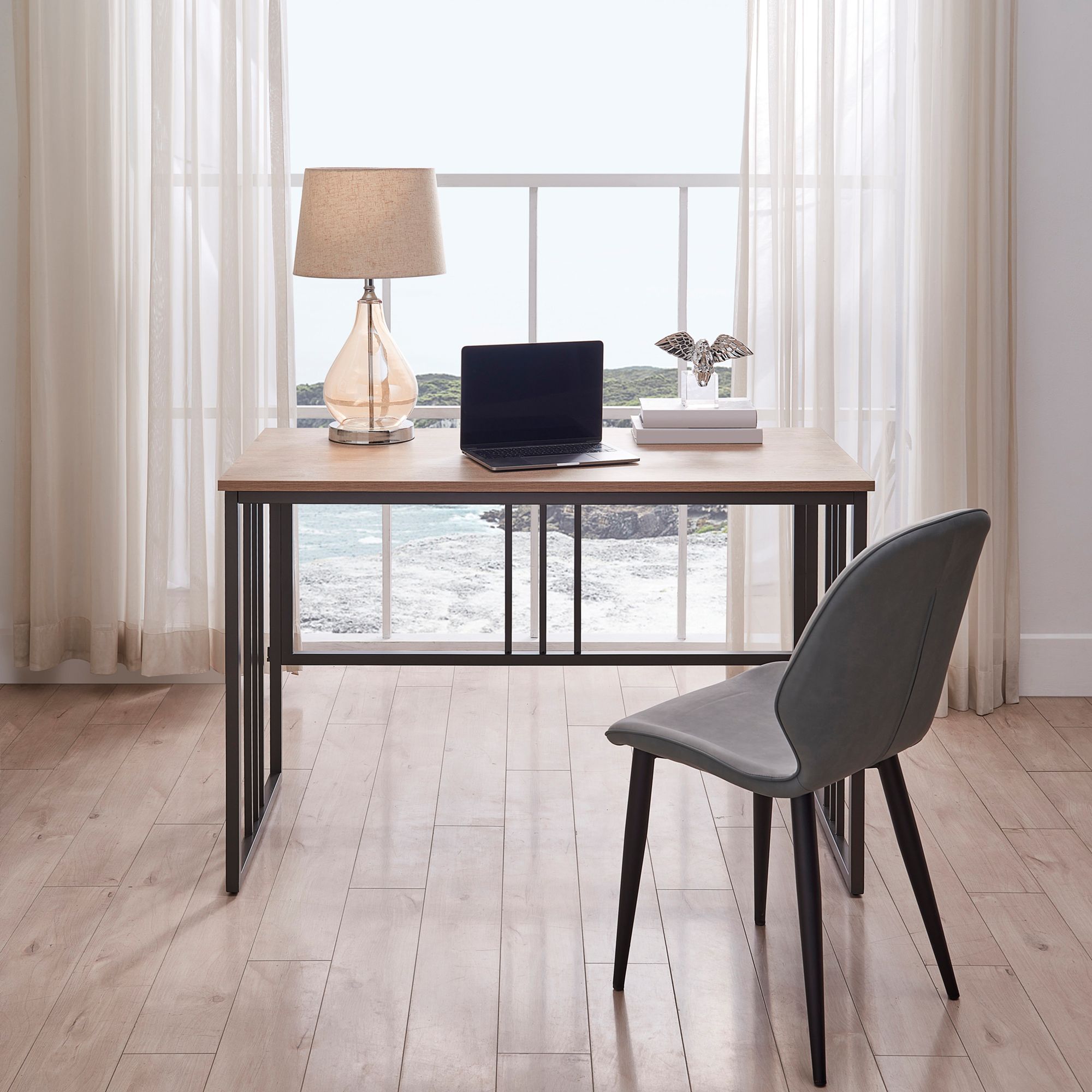 Lincoln 48" Wide White Oak Gunmetal Rectangular Desk