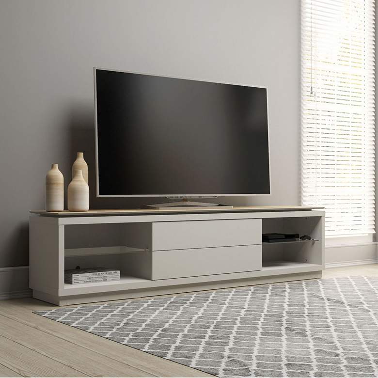 Image 1 Lincoln 85 1/2 inch Wide Off-White and Cinnamon 4-Shelf TV Stand
