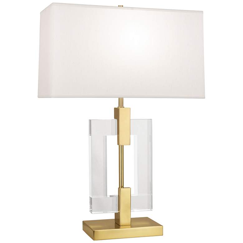Image 2 Lincoln Brass Metal and Crystal Table Lamp with Pearl Shade