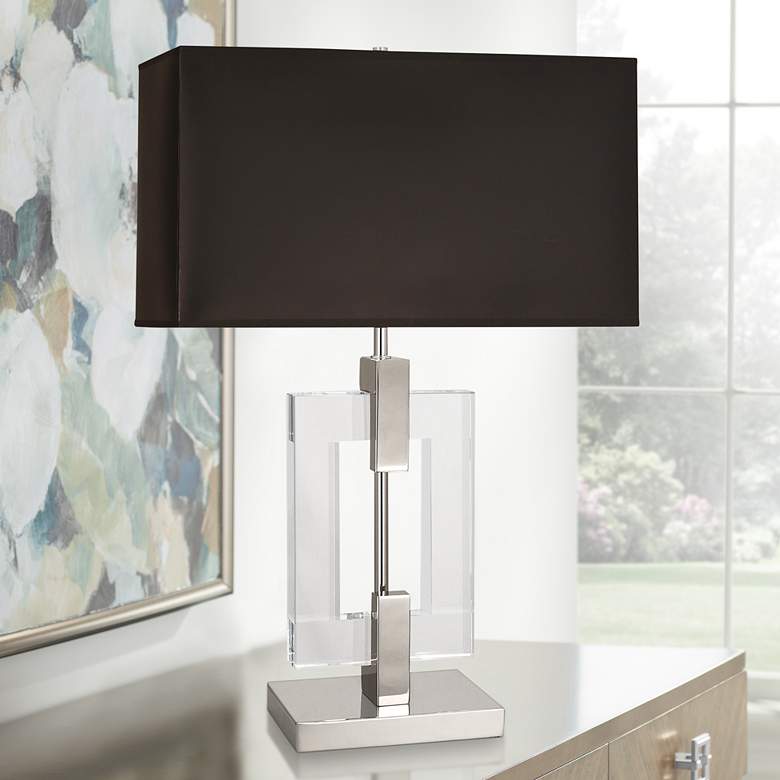 Image 1 Lincoln Polished Nickel and Crystal Modern Table Lamp with Black Shade