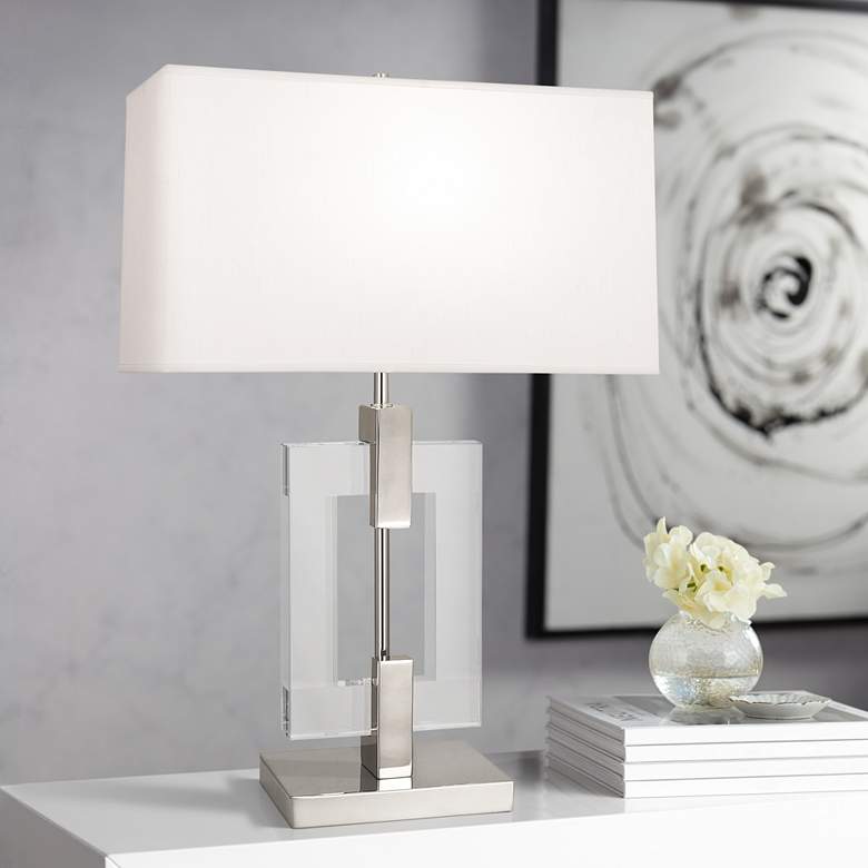 Image 1 Lincoln Polished Nickel Crystal Table Lamp with Pearl Shade