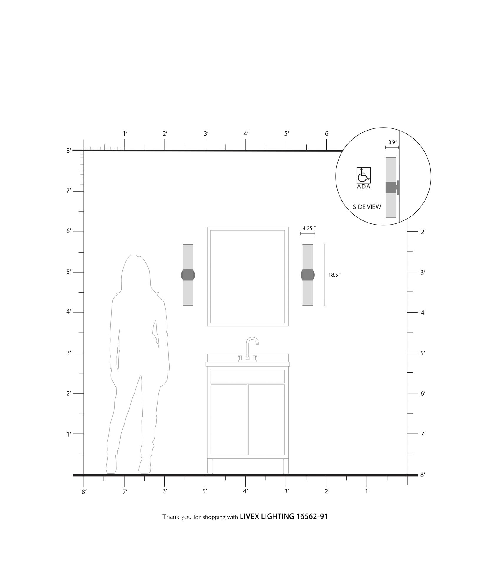 Lindale 2 Light Brushed Nickel ADA Vanity Sconce