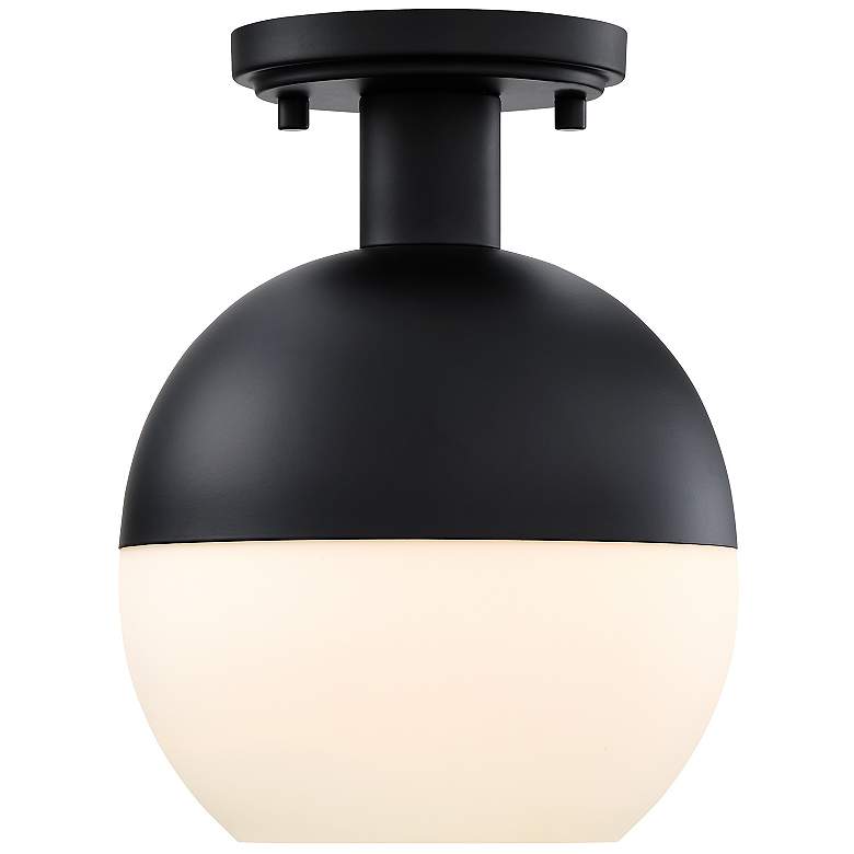 Image 1 Linden 8 in. 1-Light Matte Black Mid-Century Modern Semi Flush Mount