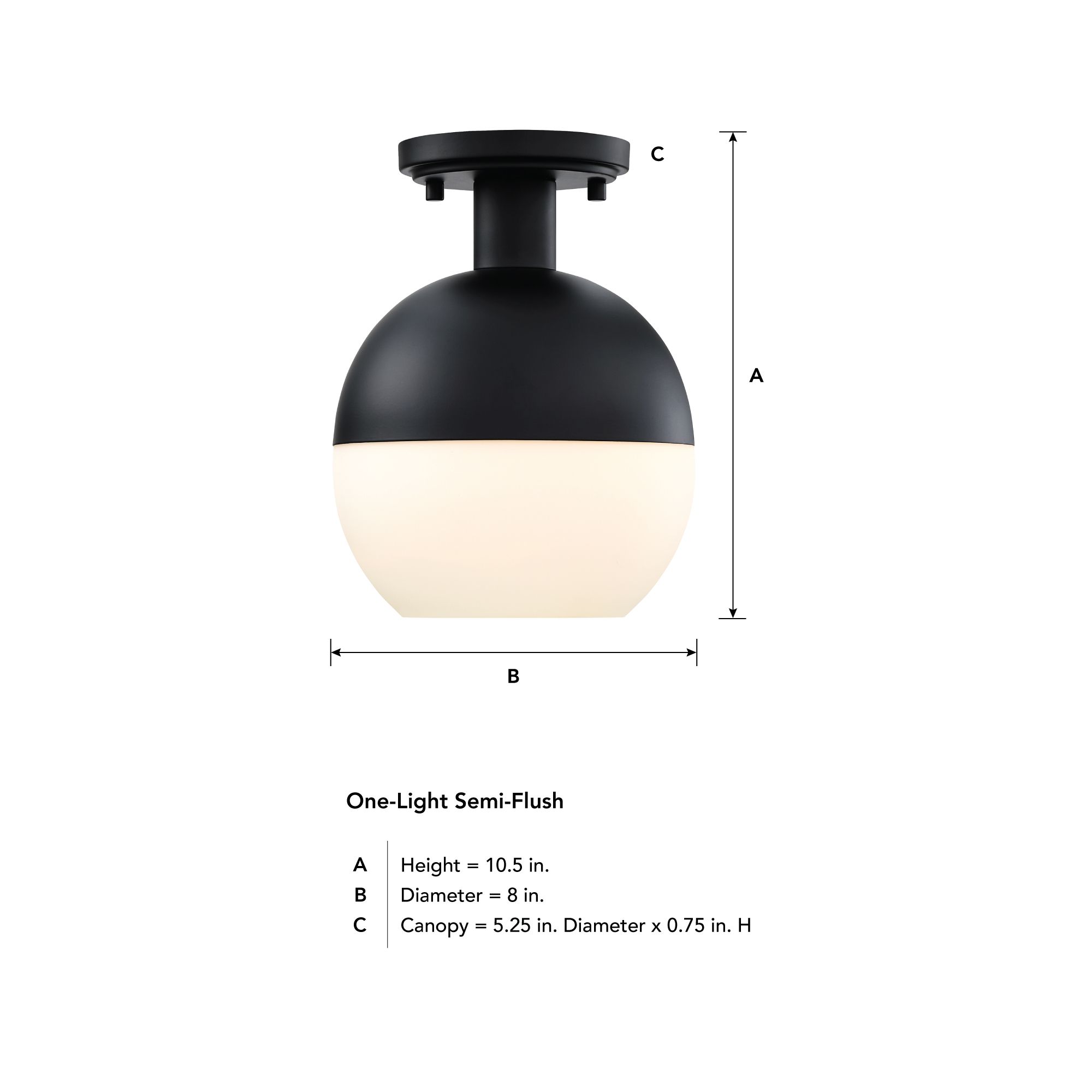 Image 6 Linden 8 in. 1-Light Matte Black Mid-Century Modern Semi Flush Mount more views