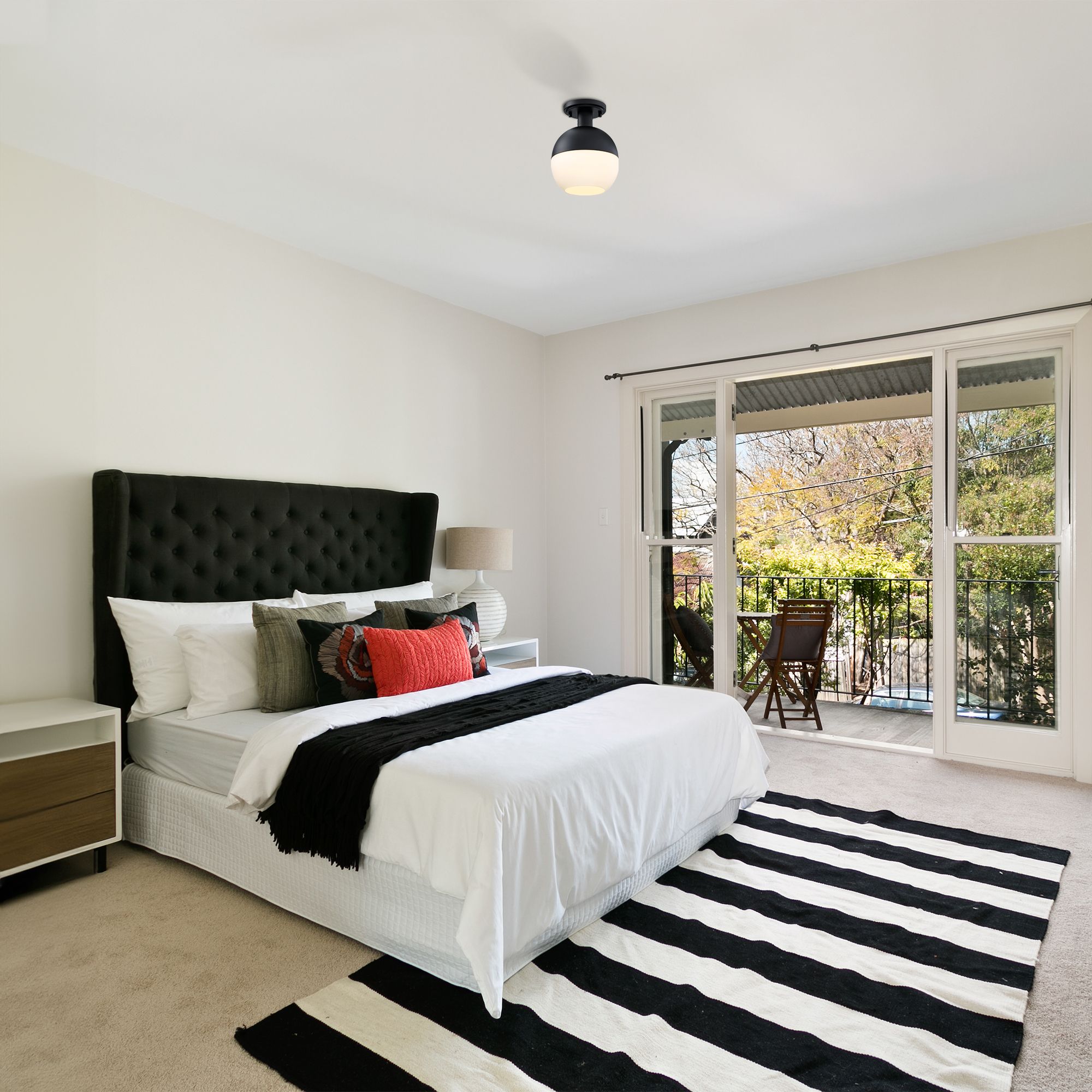 Linden 8 in. 1-Light Matte Black Mid-Century Modern Semi Flush Mount