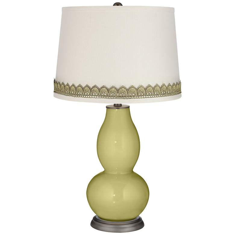 Image 1 Linden Green Double Gourd Table Lamp with Scallop Lace Trim