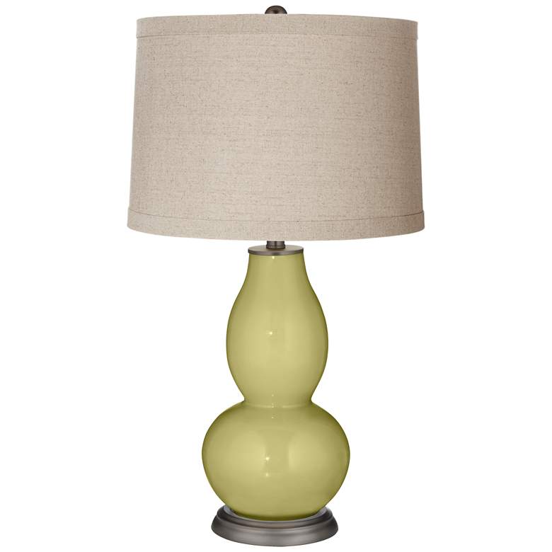 Image 1 Linden Green Linen Drum Shade Double Gourd Table Lamp