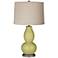 Linden Green Linen Drum Shade Double Gourd Table Lamp