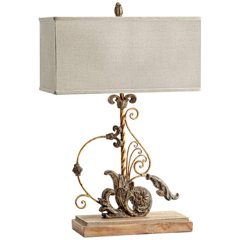 Image 1 Lindley Wood And Iron Traditional Scrolling Table Lamp