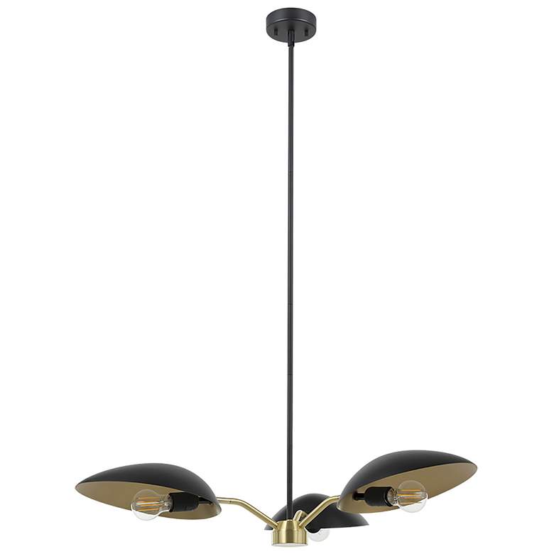 Image 1 Lindmoor 36.22"W 3-Light Black Chandelier w/ Black Shade and Brass Acc