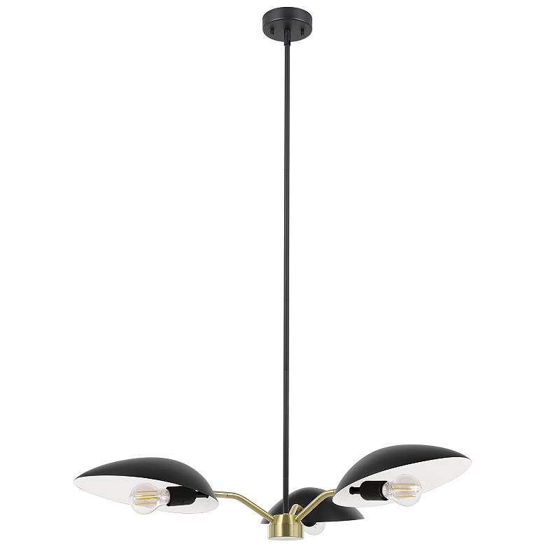 Image 1 Lindmoor 36.22"W 3-Light Brass Accented Black Chandelier w/ Black Shad