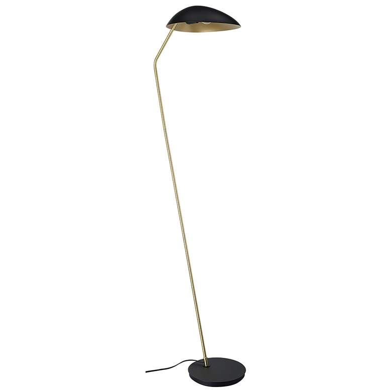 Image 1 Lindmoor 63.5"H Black Floor Lamp w/ Black Shade and Brushed Brass Acce