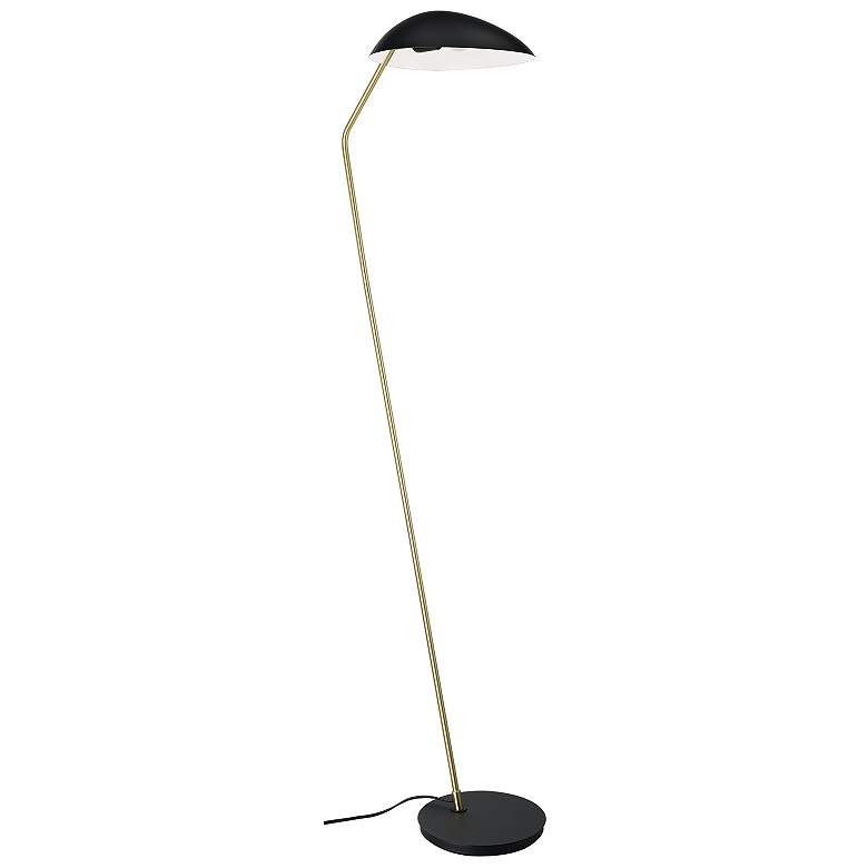 Image 1 Lindmoor 63.5"H Brass Accented Black Floor Lamp w/ Black and White Sha