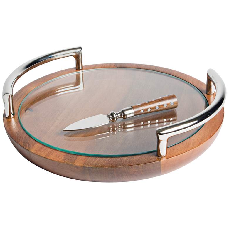 Image 1 Lindon Brown and Polished Nickel 2-Piece Tray and Knife Set