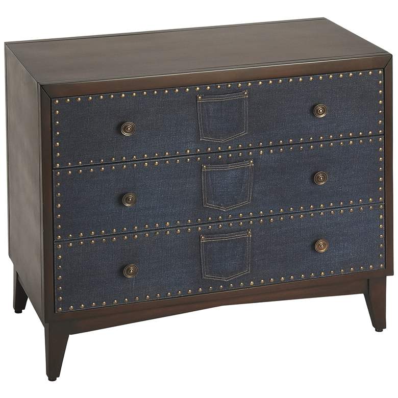 Image 1 Lindor 34" Wide 3-Drawer Indigo Blue Denim Console Chest
