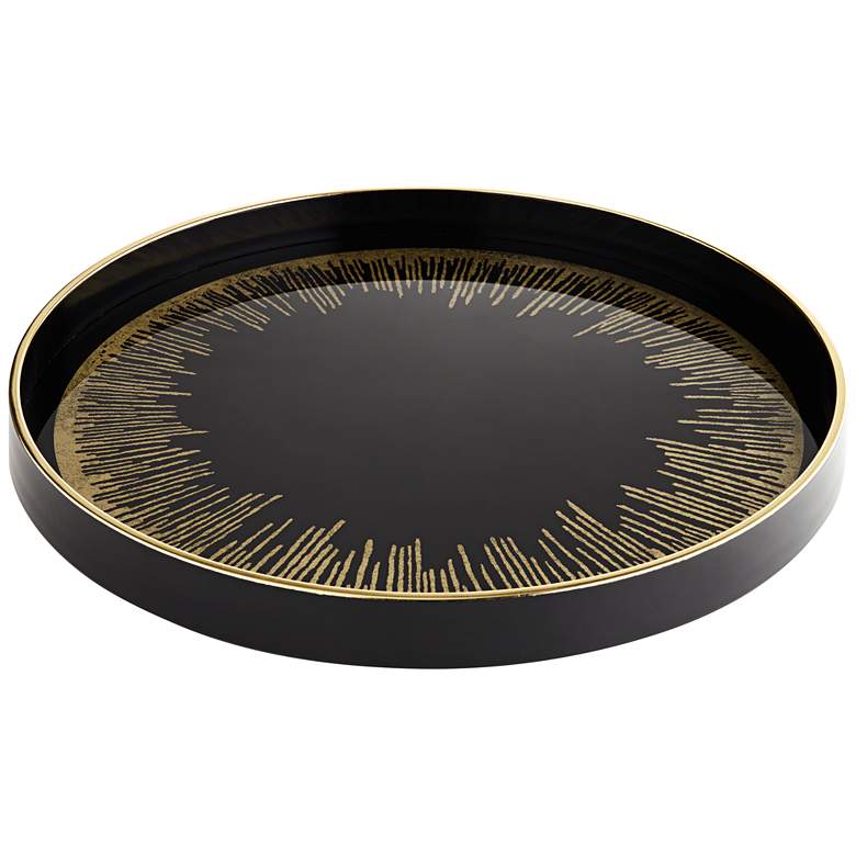Image 1 Line Painted Black and Gold Round Decorative Tray