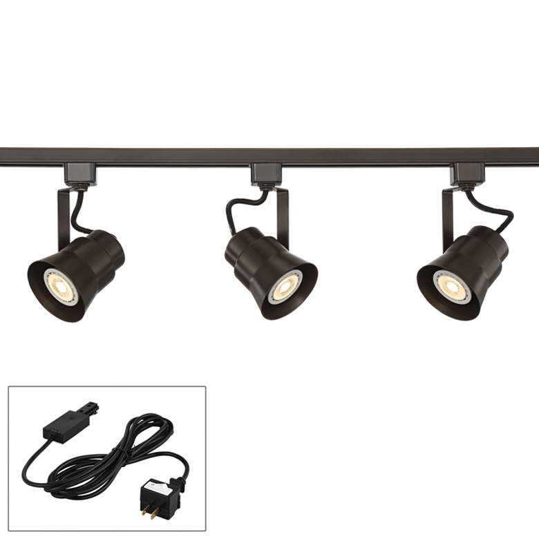 Image 1 Linear 3-Light Bronze Finish Plug-In Track Light with LED Bulbs