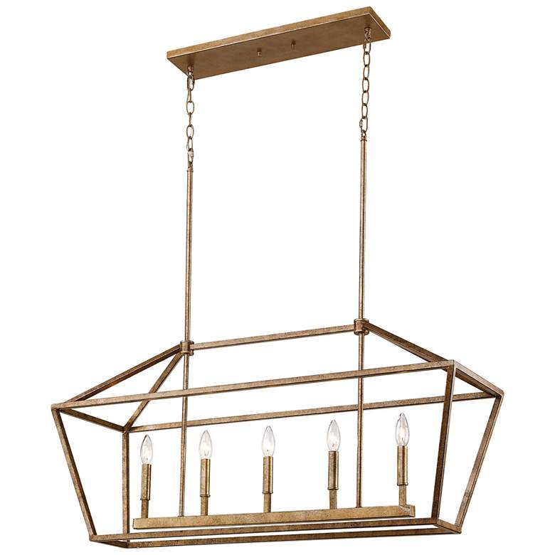 Image 2 Linear 40" Wide Vintage Gold 5-Light Island Pendant