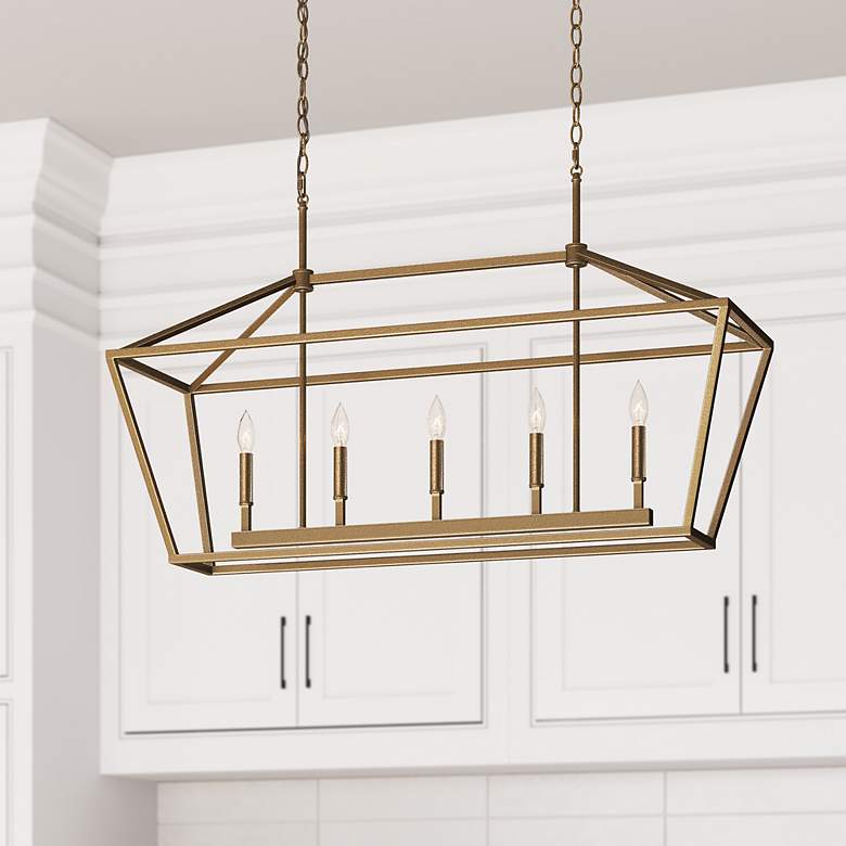 Image 5 Linear 40" Wide Vintage Gold 5-Light Island Pendant more views