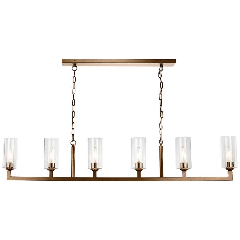 Image 1 Linear 62 inchW Antique Brass Metal 6-Light Island Chandelier