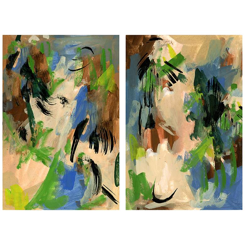 Image 3 Linen and Blues 64" Wide 2-Piece Tempered Glass Wall Art Set