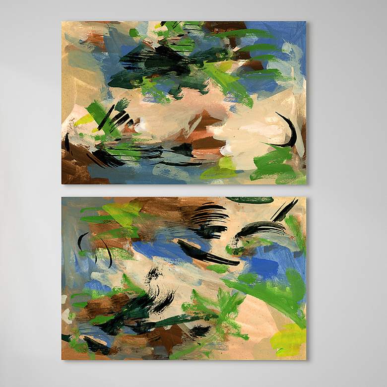 Image 2 Linen and Blues 64" Wide 2-Piece Tempered Glass Wall Art Set