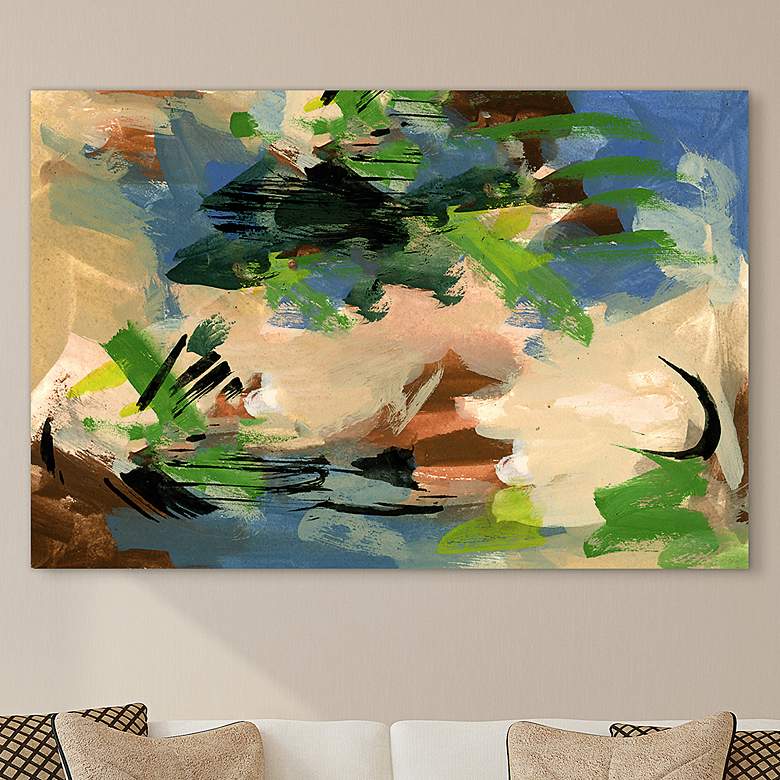 Image 2 Linen and Blues II 48"H Free Floating Tempered Glass Wall Art