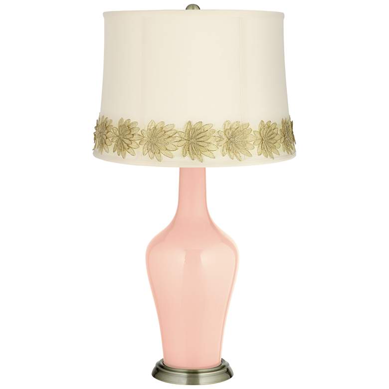 Image 1 Linen Anya Table Lamp with Flower Applique Trim