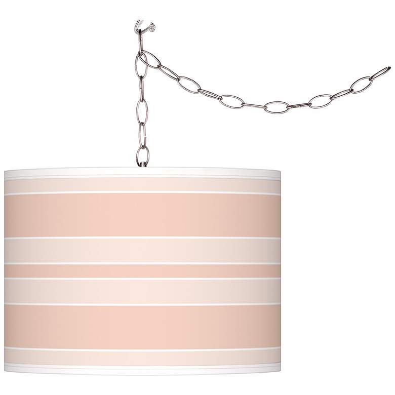 Image 1 Linen Bold Stripe Giclee Glow Plug-In Swag Pendant
