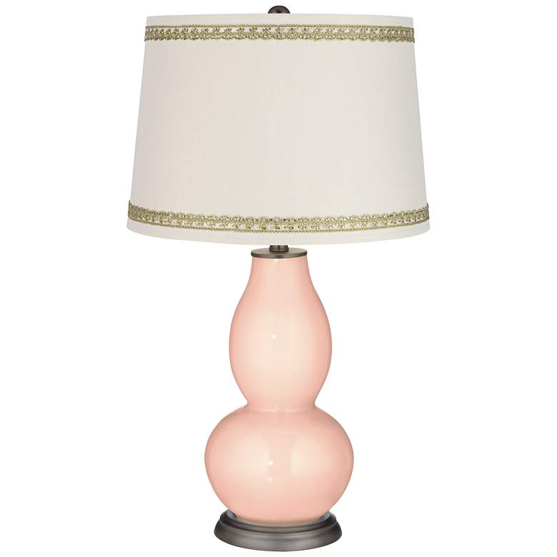 Image 1 Linen Double Gourd Table Lamp with Rhinestone Lace Trim