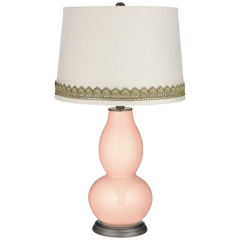 Image 1 Linen Double Gourd Table Lamp with Scallop Lace Trim