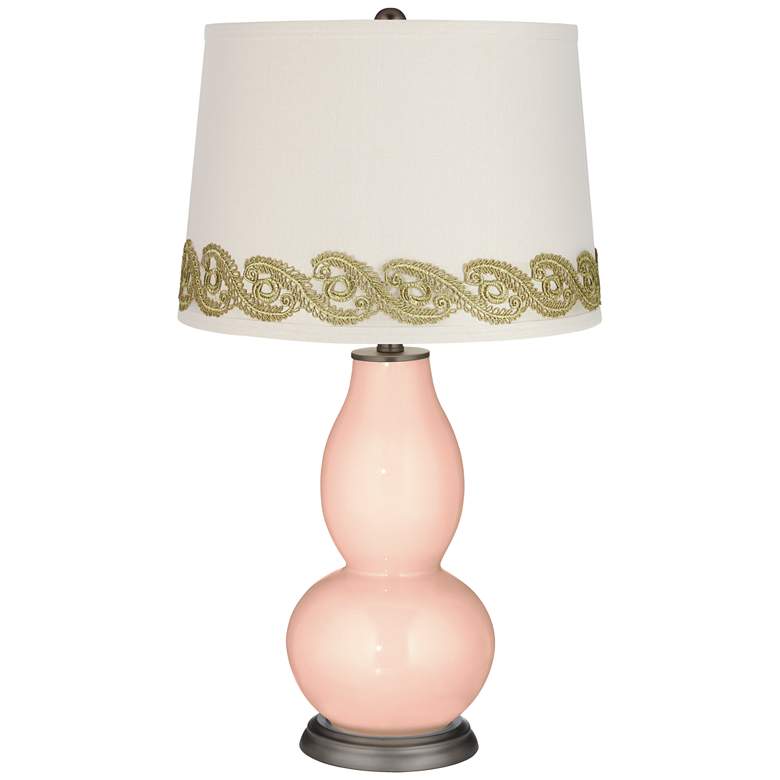 Image 1 Linen Double Gourd Table Lamp with Vine Lace Trim