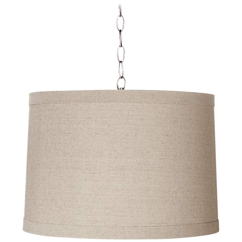 Image 1 Linen Drum 16 inch Wide Brushed Steel Shaded Pendant