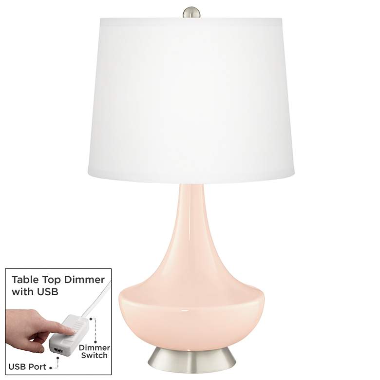 Image 1 Linen Gillan Glass Table Lamp with Dimmer