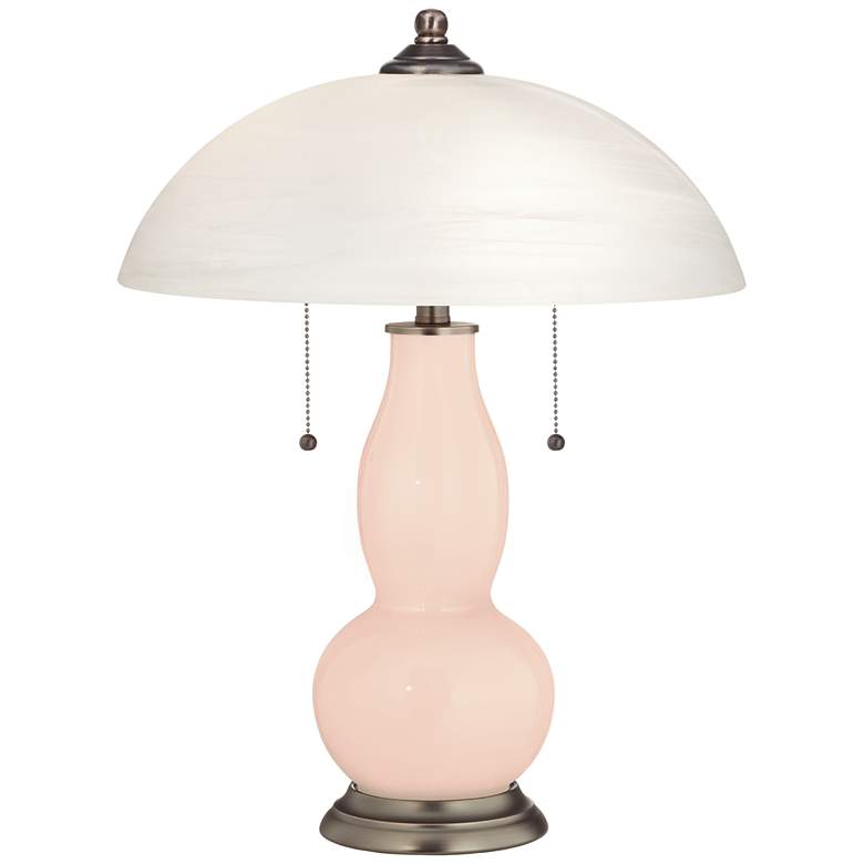 Linen Gourd-Shaped Table Lamp with Alabaster Shade