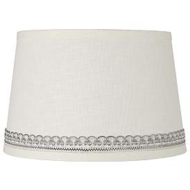 Image1 of Linen Lamp Shade with Hand-Applied Silver Looped Trim 10x12x8 (Spider)