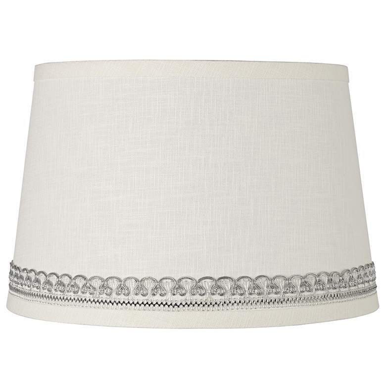 Image 1 Linen Lamp Shade with Hand-Applied Silver Looped Trim 10x12x8 (Spider)