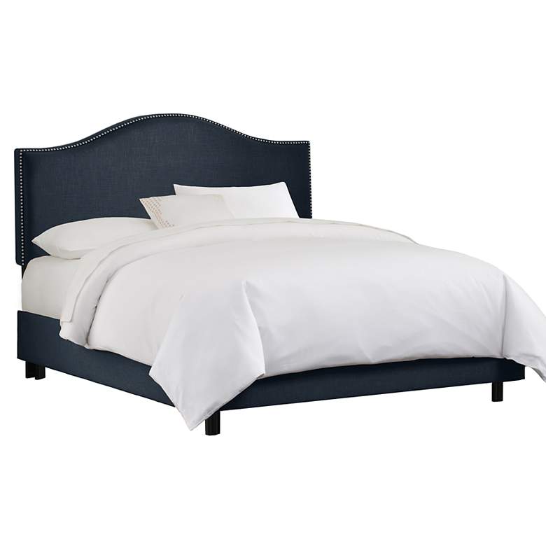 Image 1 Linen Navy Nail Button King Bed