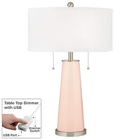 Image1 of Linen Peggy Glass Table Lamp With Dimmer