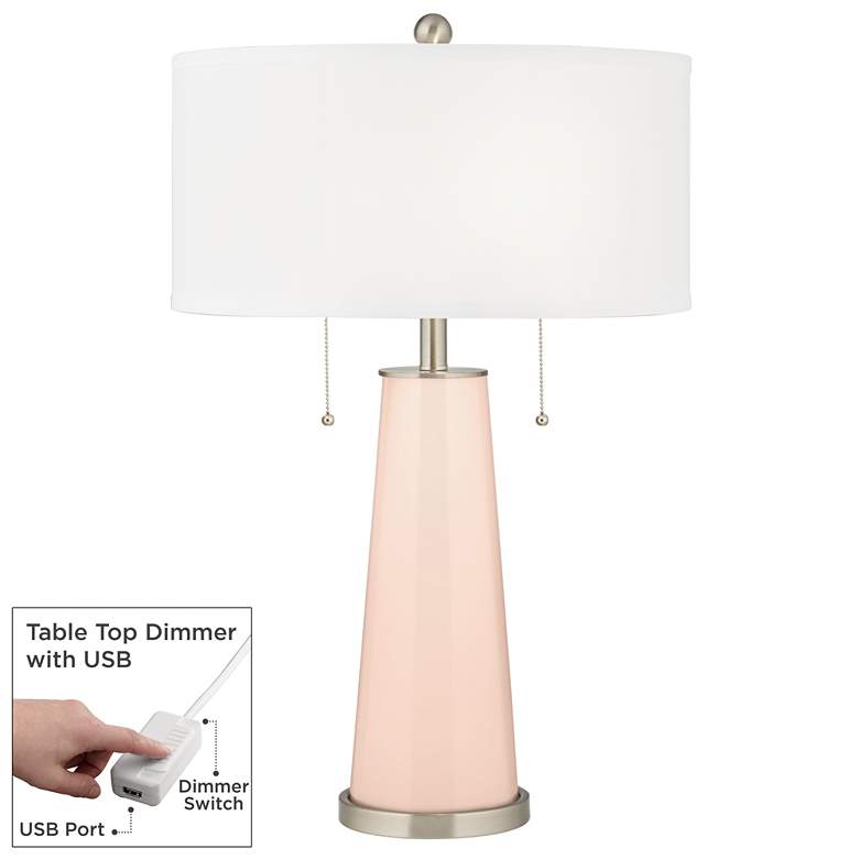 Image 1 Linen Peggy Glass Table Lamp With Dimmer